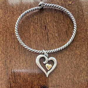 James Avery Twisted Sterling Silver Bangle with Heart Charm and Gold Accent